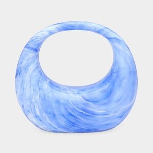 Blue Marbled Crescent Clutch Bag Purse Acrylic Handle Statement Womens